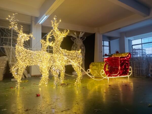 3d Led Sleigh Reindeer Carriage Motif Lights for Christmas Decorations