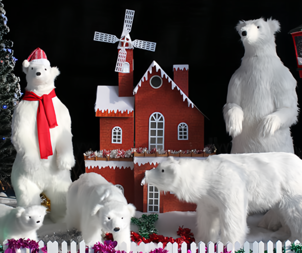 Life Size Polar Bear Plush Ornament Animatronic Animal Bear Statue Christmas Decoration