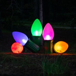 Commercial Fiberglass 6ft Large Outdoor Christmas Display Giant RGB LED C7 Lights Bulb Photo Op Prop Decorations