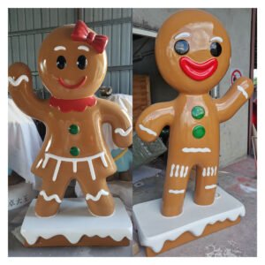 Large Fiberglass Christmas Gingerbread Man & Girl Statue for Outdoor Decor